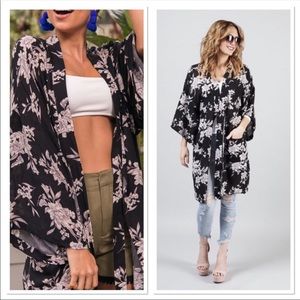 Spiritual Gangster Black Floral Maya Midi Kimono